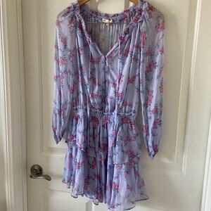 $395 LOVESHACKFANCY Popover Dress Blue Sheer Skies Size XS Blue Floral